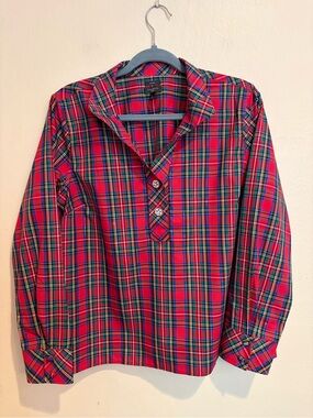 Talbots Red, Green and Blue Plaid Blouse with Sparkly Buttons, size Petite L